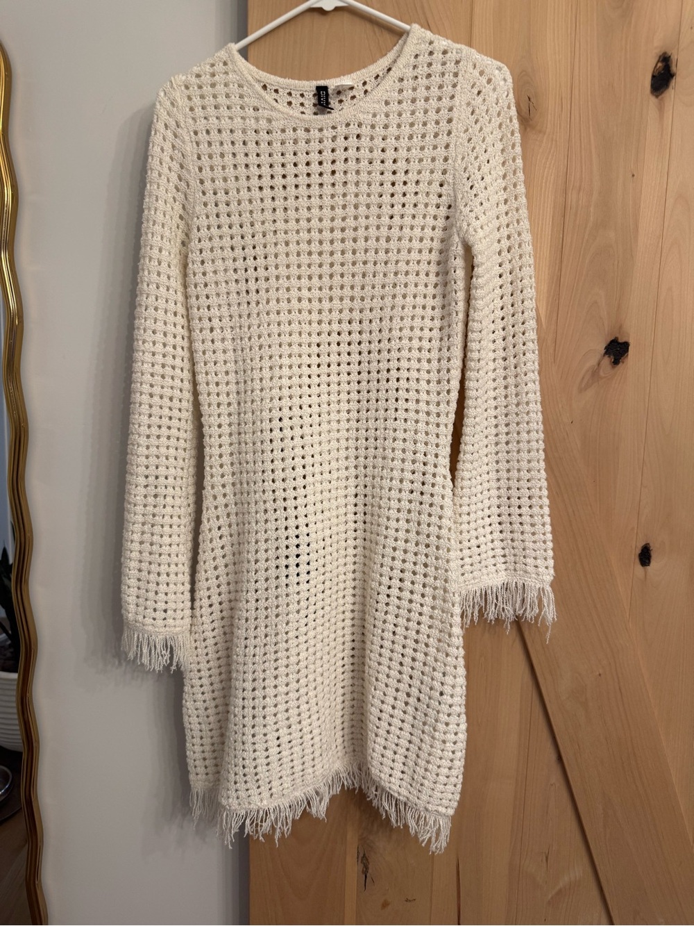 H&M Cream Open-Knit Fringe Pullover Dress